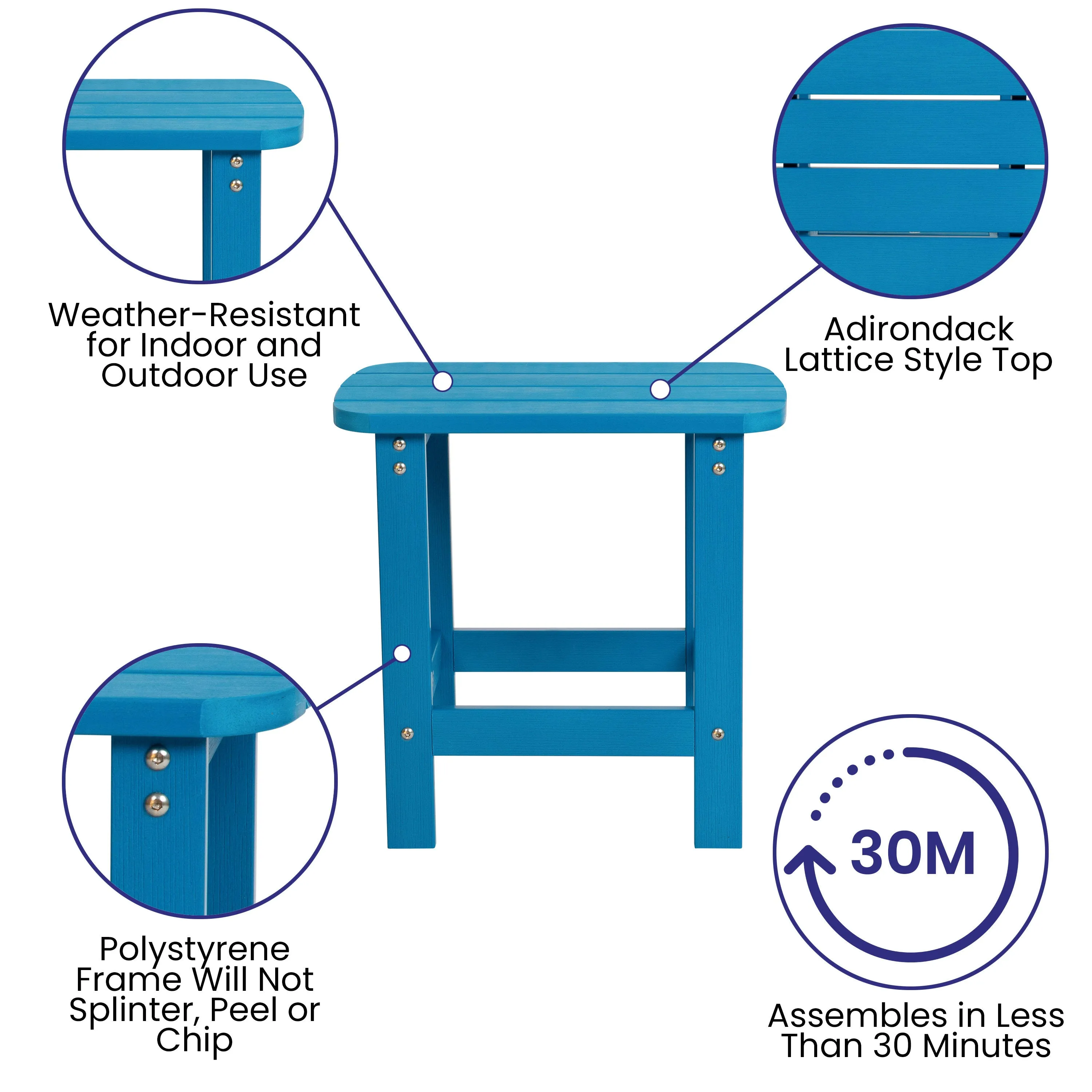 Charlestown All-Weather Poly Resin Wood Commercial Grade Adirondack Side Table