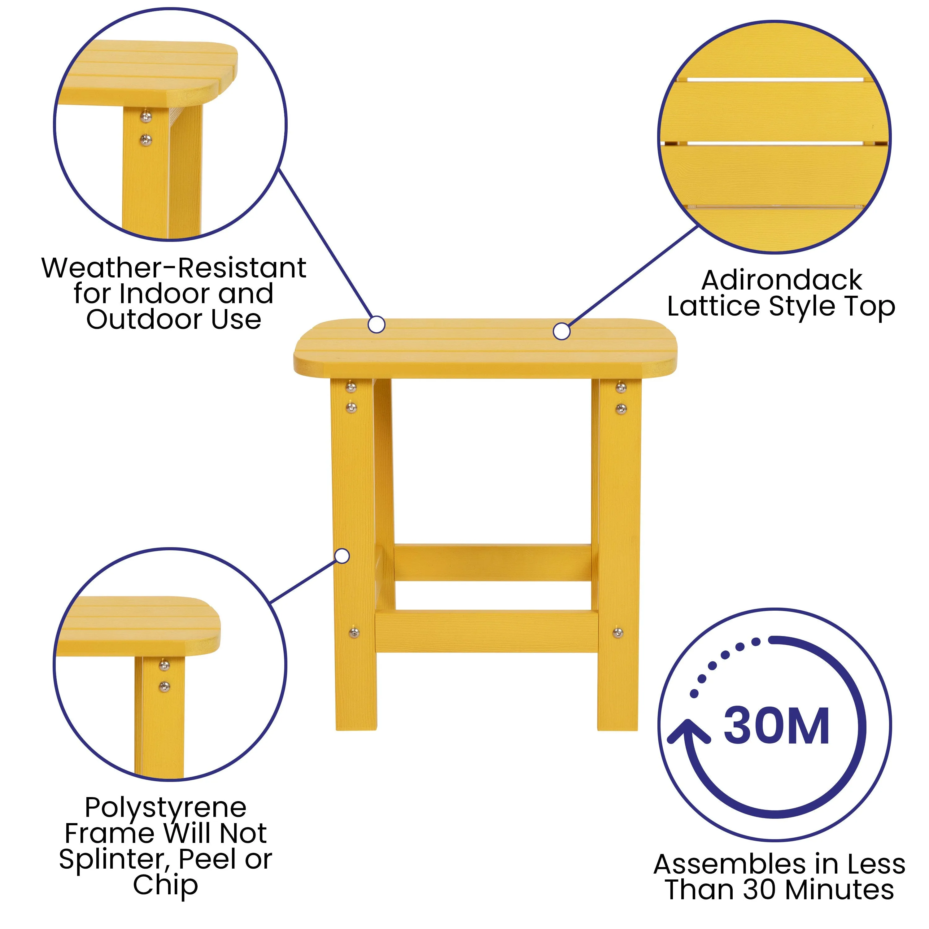 Charlestown All-Weather Poly Resin Wood Commercial Grade Adirondack Side Table