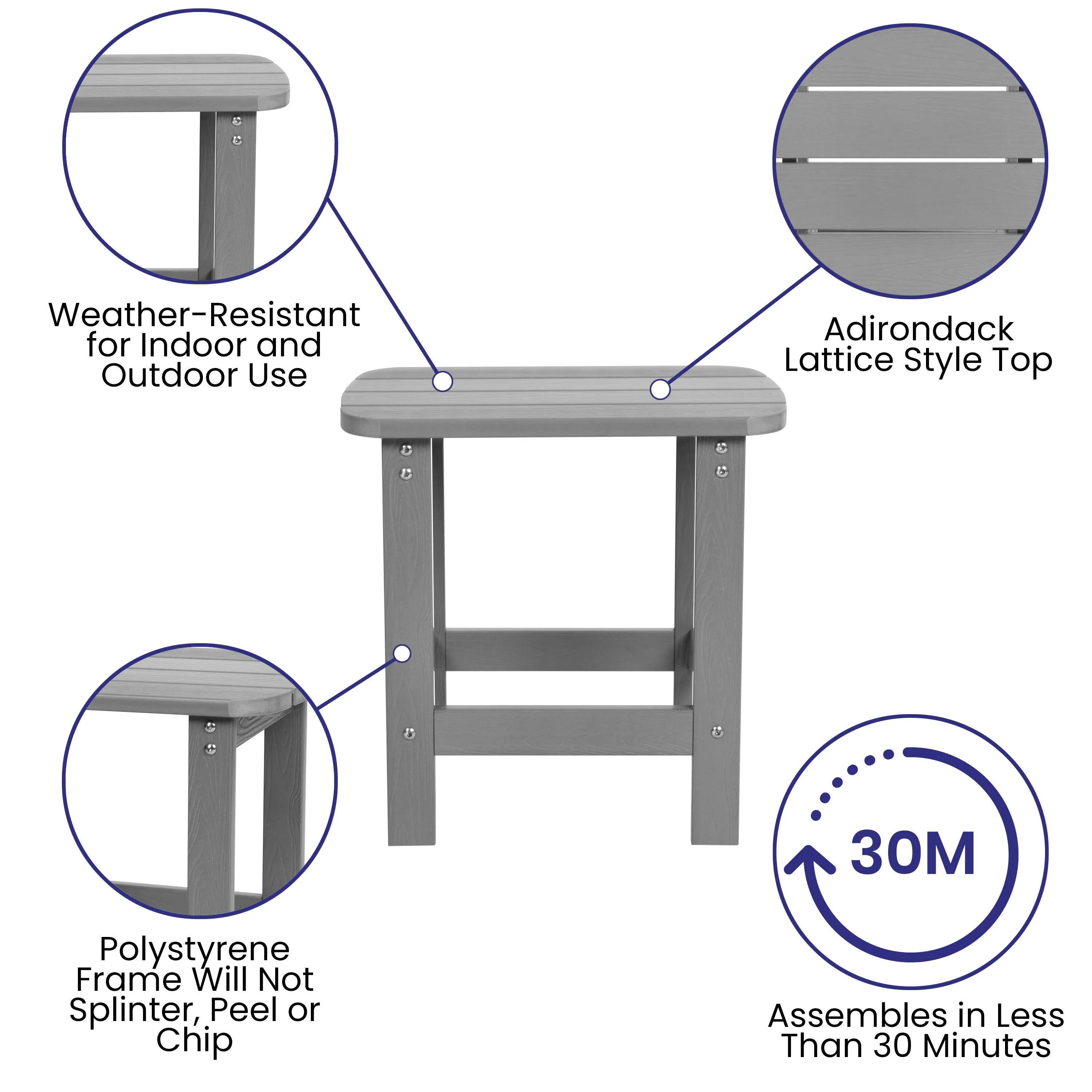 Charlestown All-Weather Poly Resin Wood Commercial Grade Adirondack Side Table