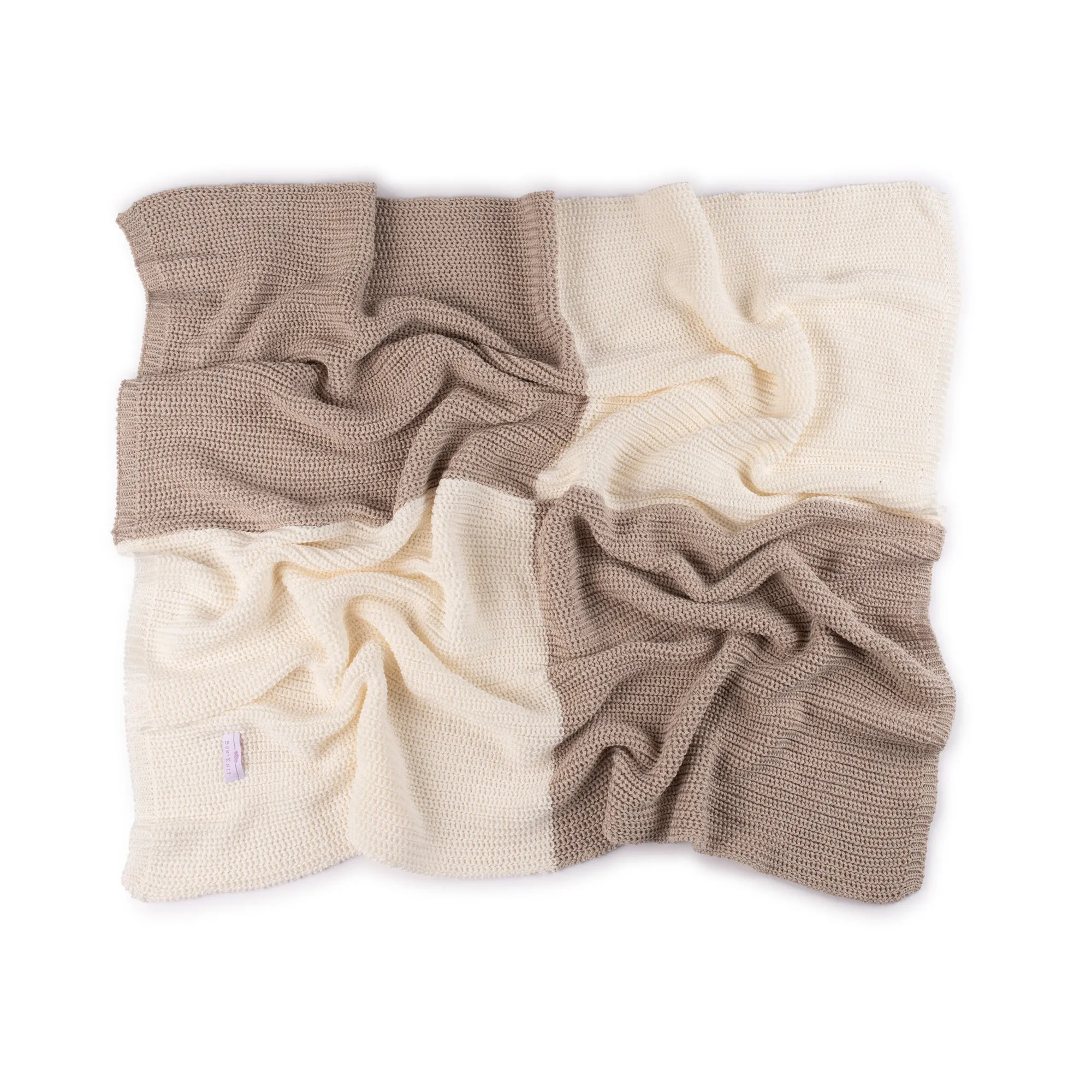 Chunky Knit Blanket Color Block  ~ Toupe