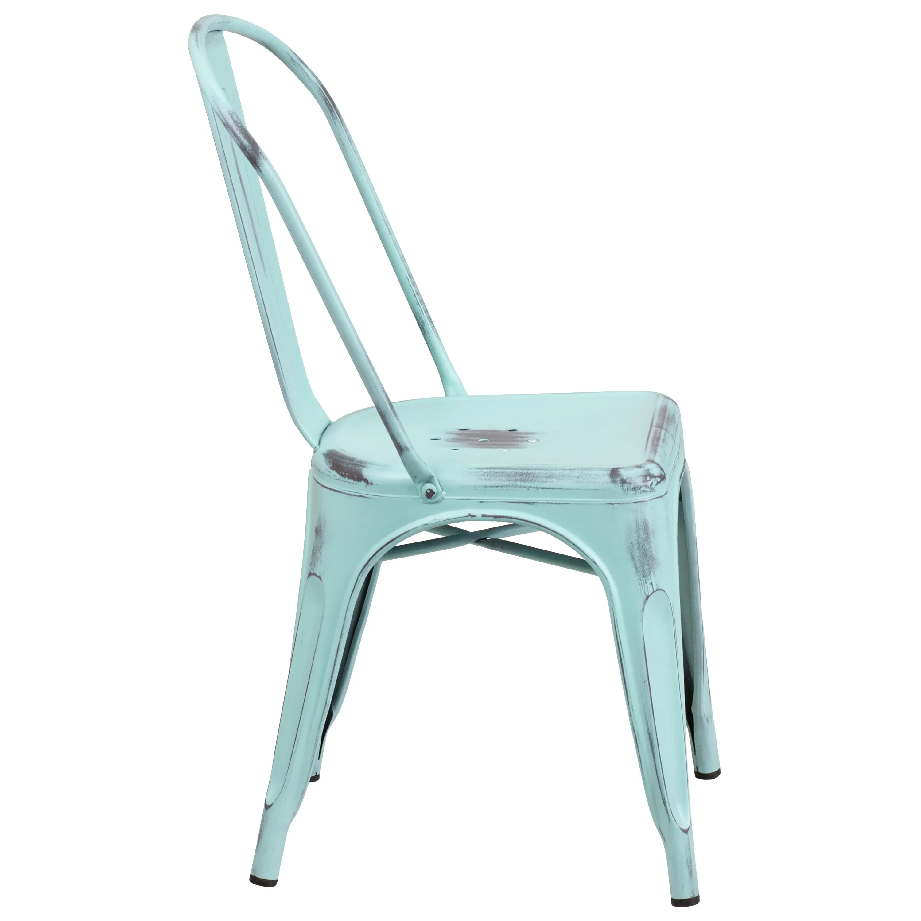 Commercial Grade Distressed Metal Indoor-Outdoor Stackable Chair