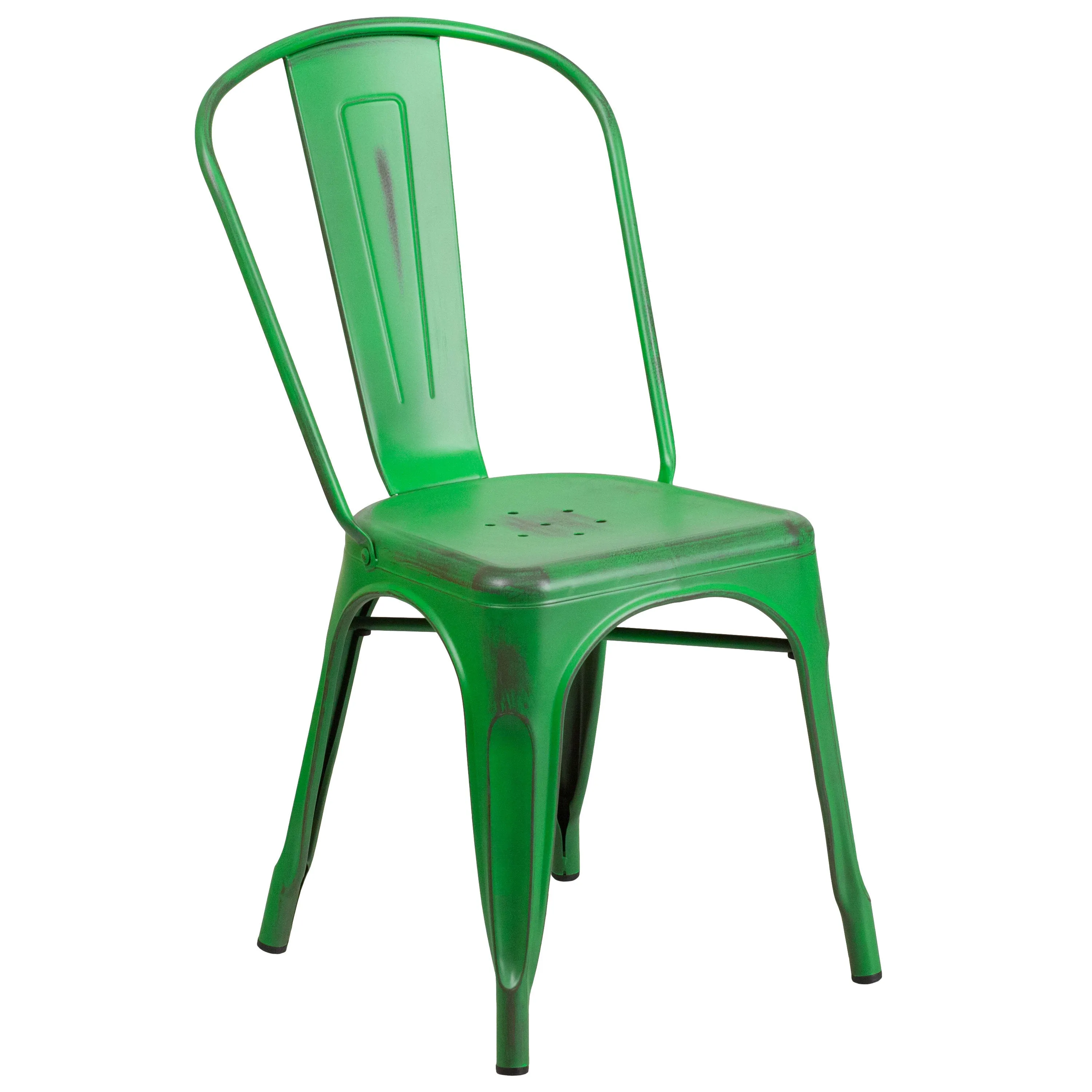 Commercial Grade Distressed Metal Indoor-Outdoor Stackable Chair