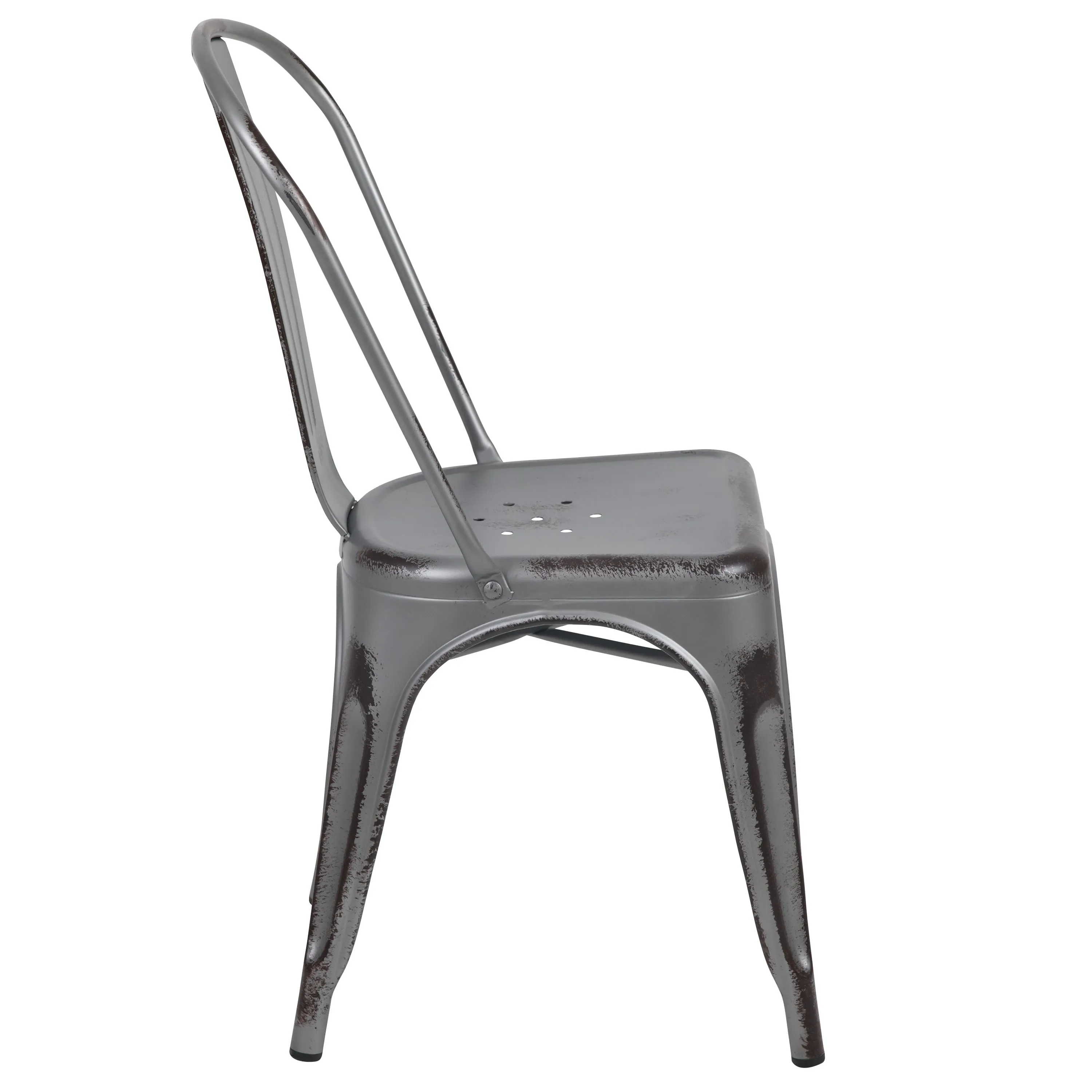 Commercial Grade Distressed Metal Indoor-Outdoor Stackable Chair