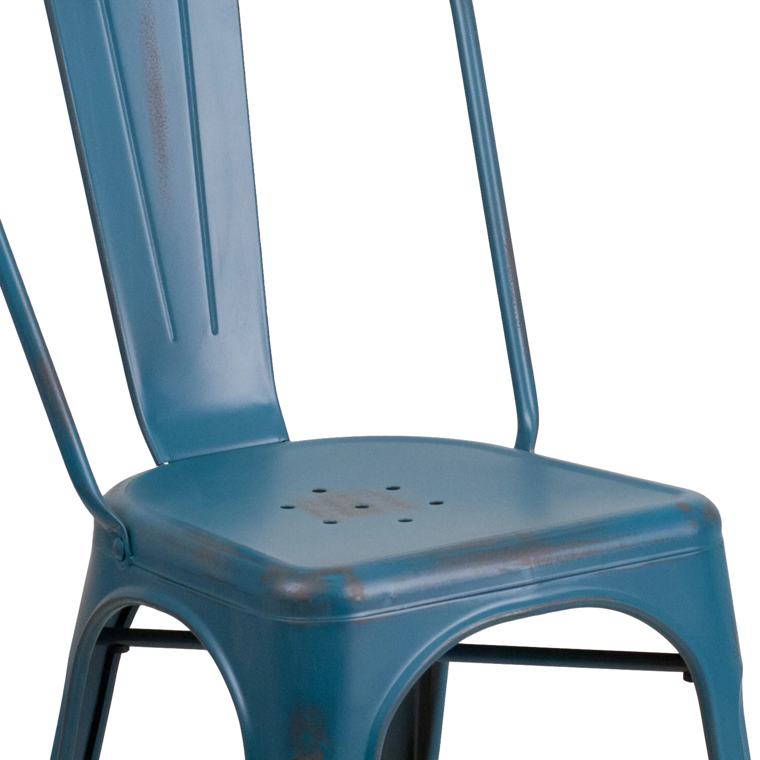 Commercial Grade Distressed Metal Indoor-Outdoor Stackable Chair