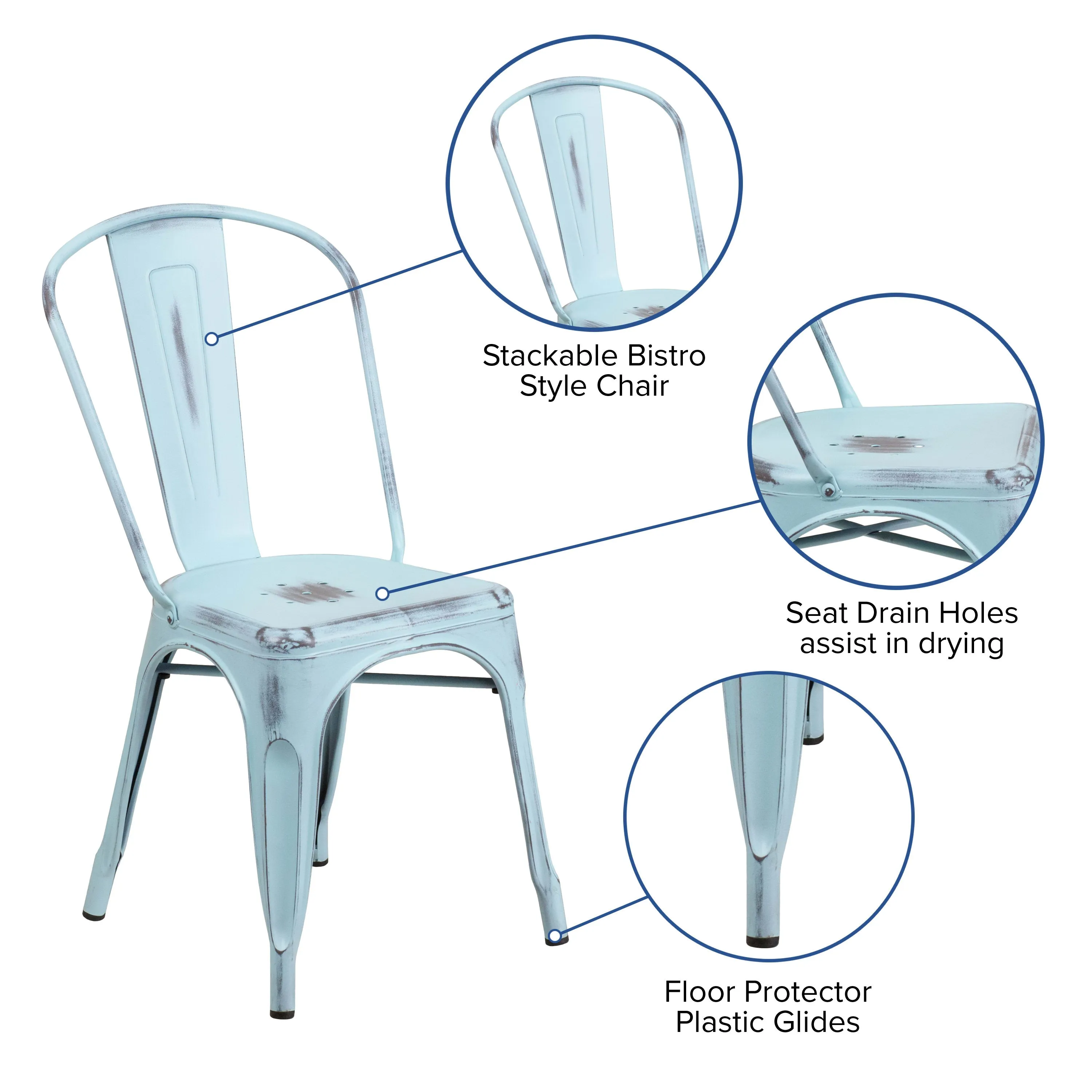 Commercial Grade Distressed Metal Indoor-Outdoor Stackable Chair