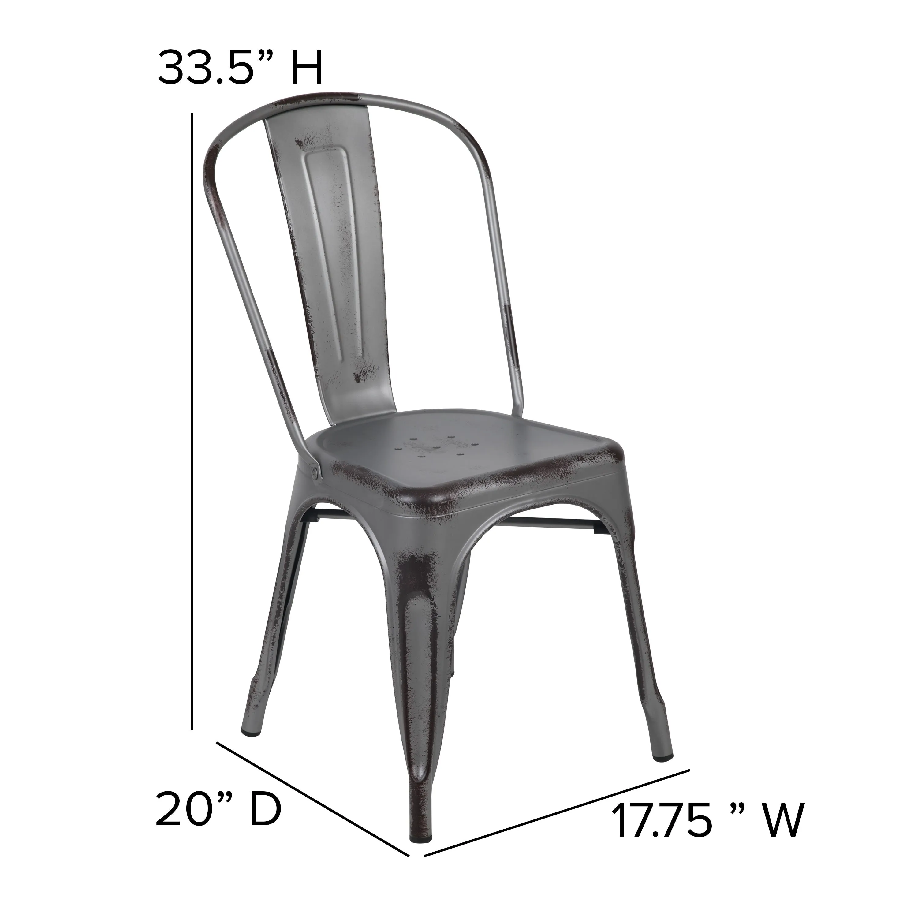 Commercial Grade Distressed Metal Indoor-Outdoor Stackable Chair