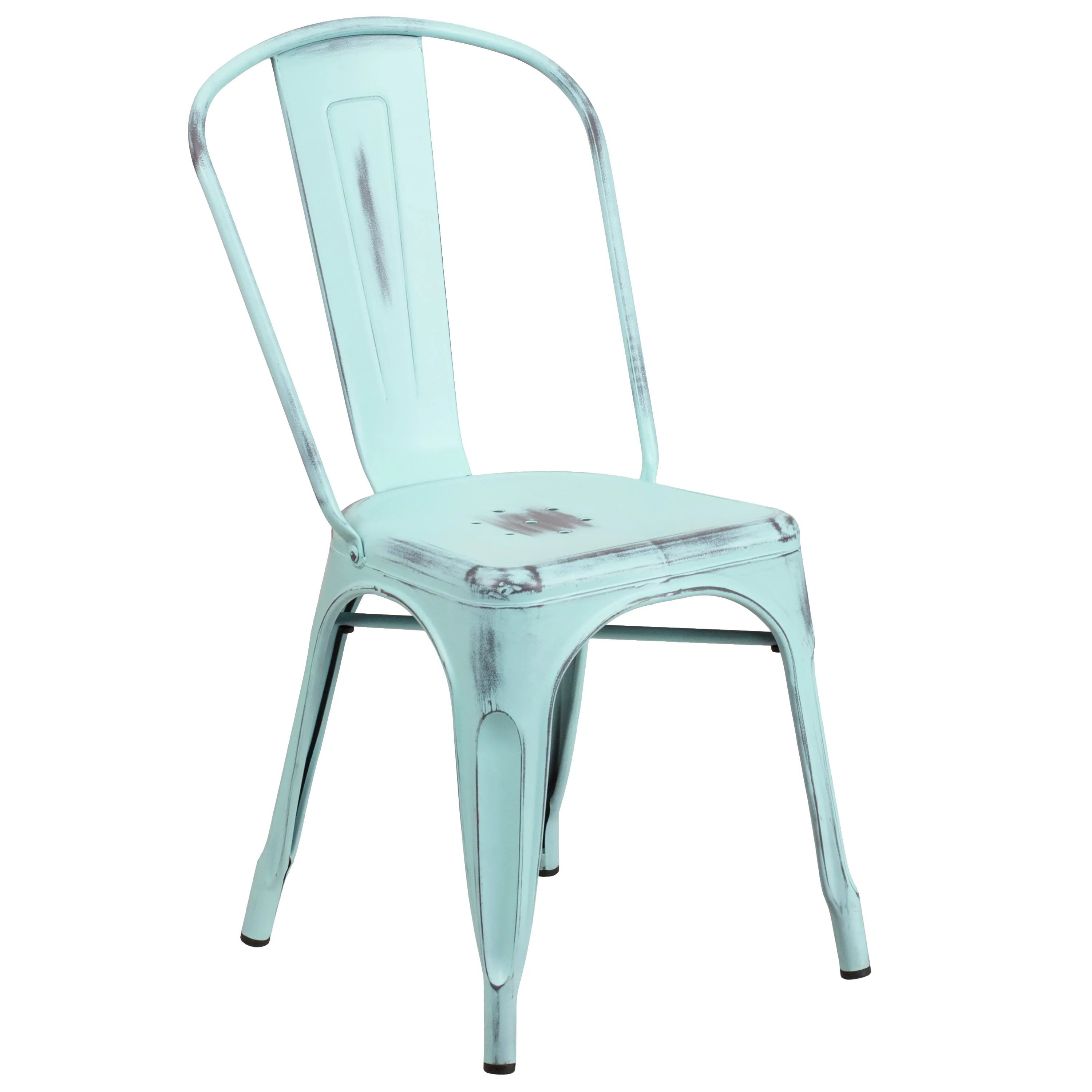 Commercial Grade Distressed Metal Indoor-Outdoor Stackable Chair