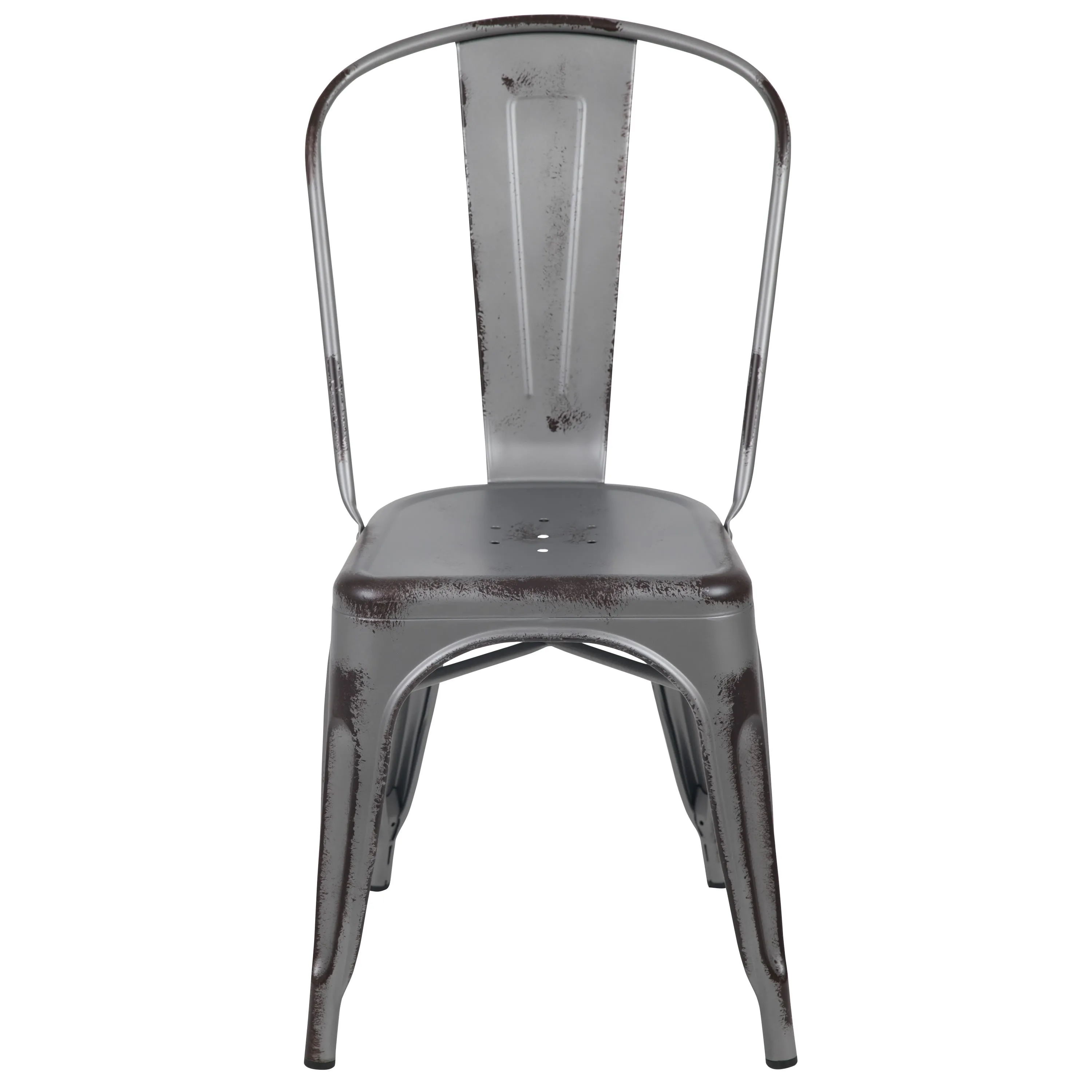 Commercial Grade Distressed Metal Indoor-Outdoor Stackable Chair