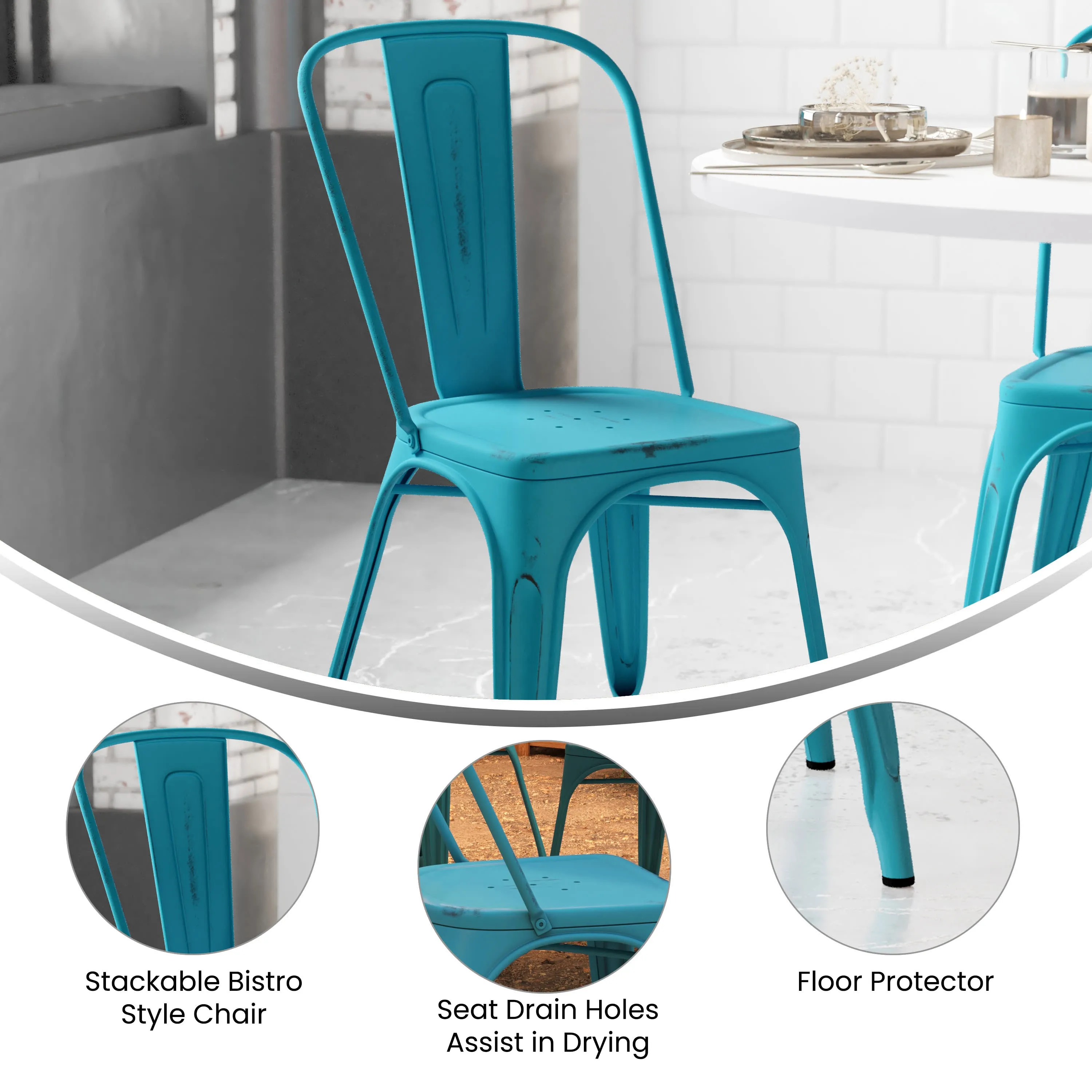 Commercial Grade Distressed Metal Indoor-Outdoor Stackable Chair