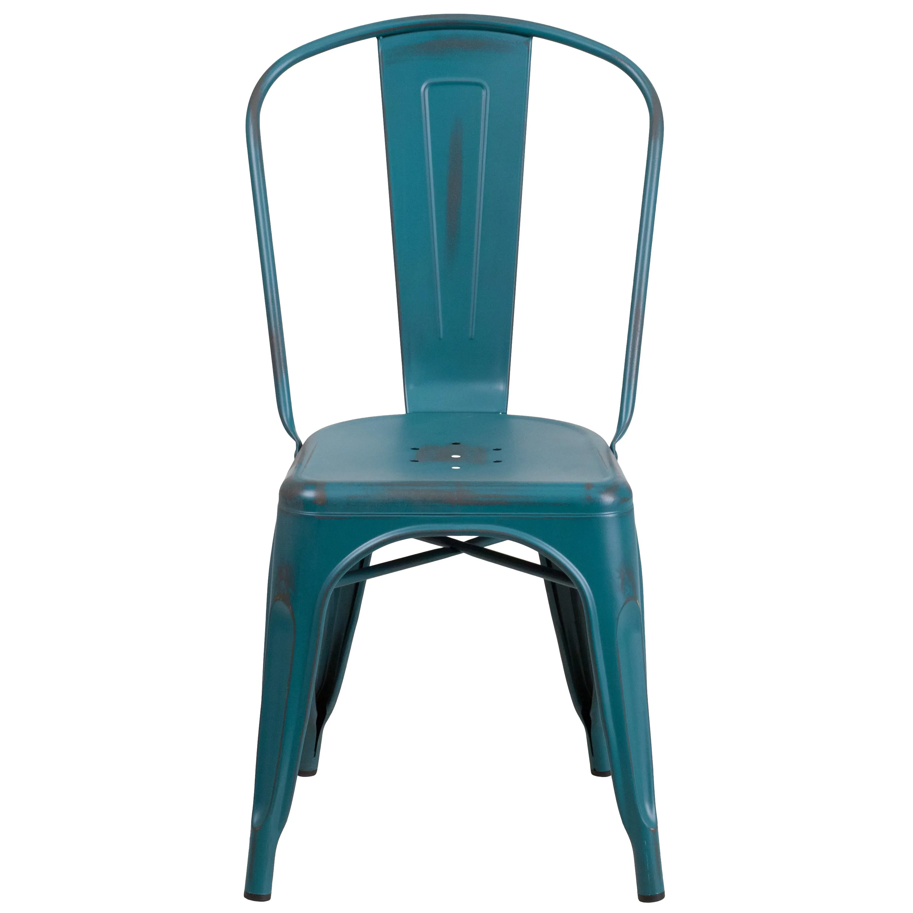 Commercial Grade Distressed Metal Indoor-Outdoor Stackable Chair