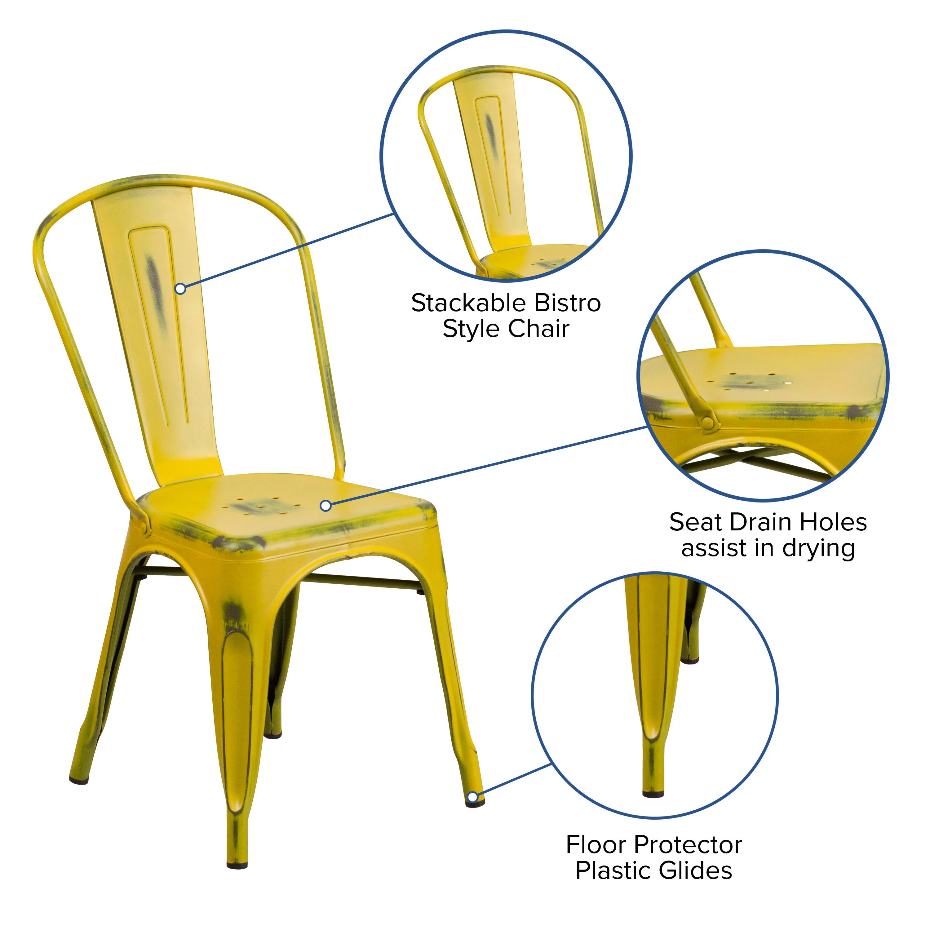 Commercial Grade Distressed Metal Indoor-Outdoor Stackable Chair