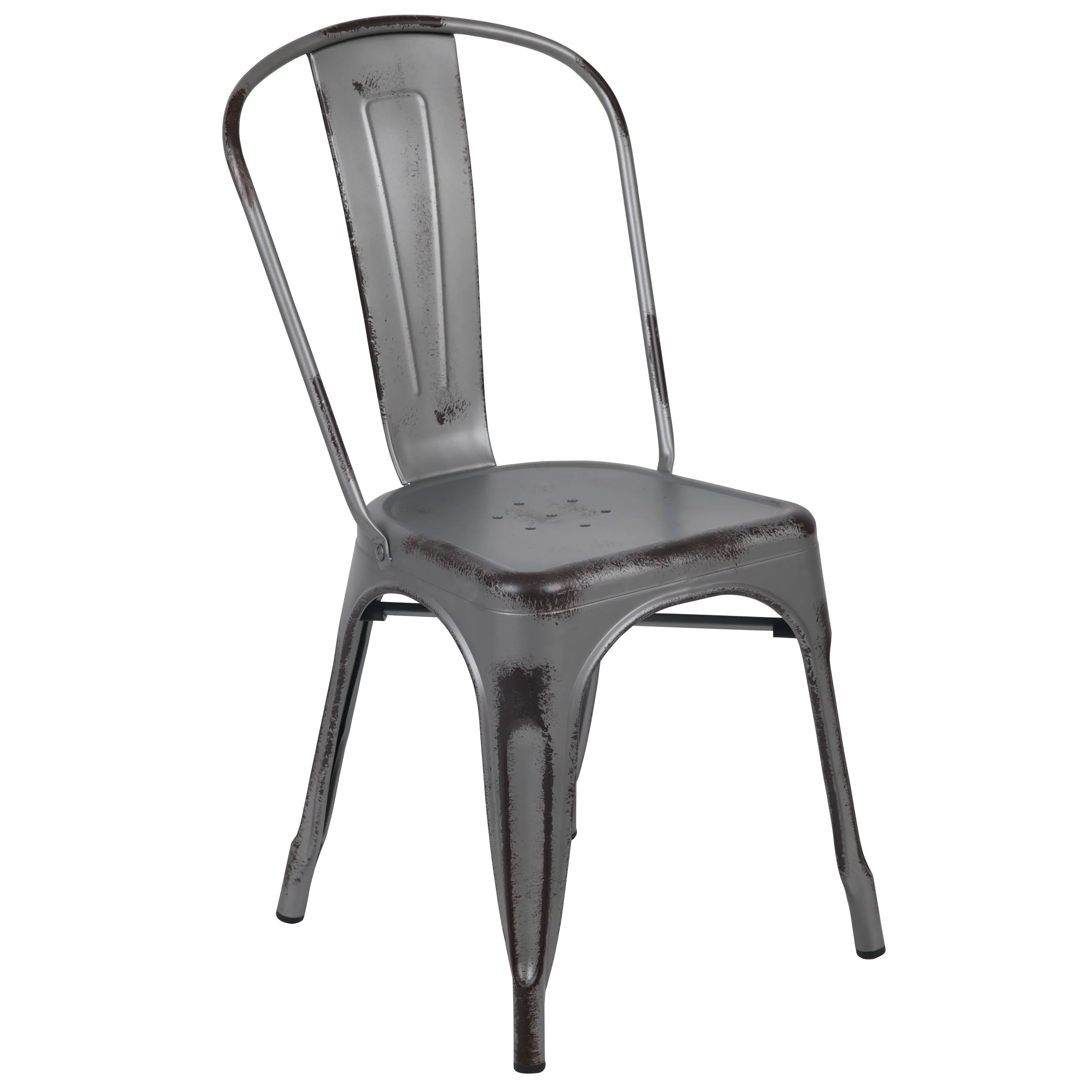 Commercial Grade Distressed Metal Indoor-Outdoor Stackable Chair