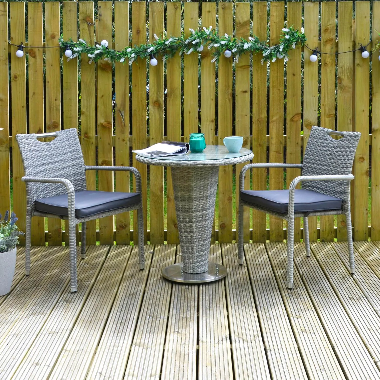 Cone Bistro Set Grey Rattan Garden Table Chairs