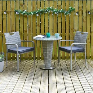 Cone Bistro Set Grey Rattan Garden Table Chairs