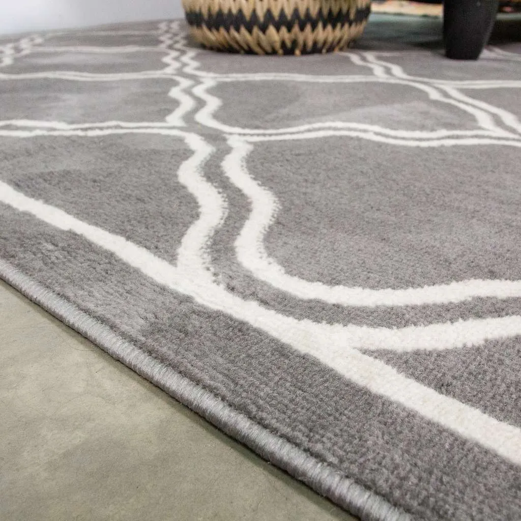 Dark Grey Trellis Living Room Rug