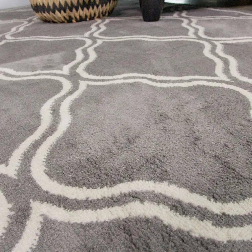 Dark Grey Trellis Living Room Rug