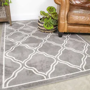 Dark Grey Trellis Living Room Rug