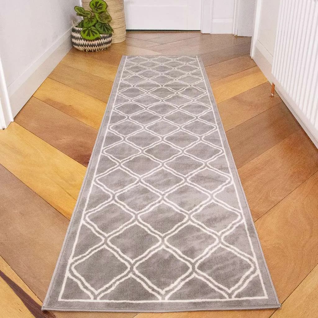 Dark Grey Trellis Living Room Rug