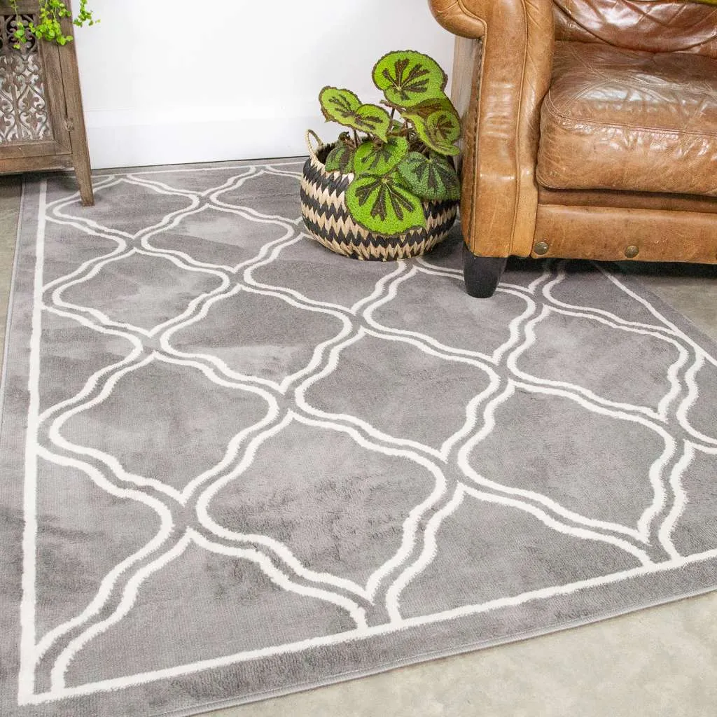 Dark Grey Trellis Living Room Rug