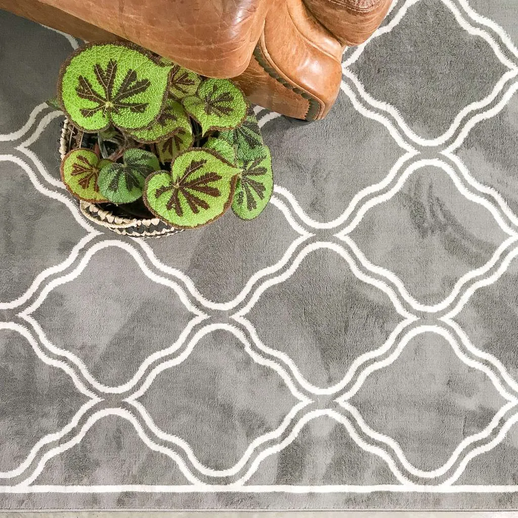 Dark Grey Trellis Living Room Rug