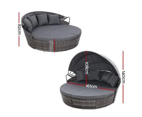 Day Bed for Sale - Premium Grey Rattan Day Bed Lounge Set for Patio