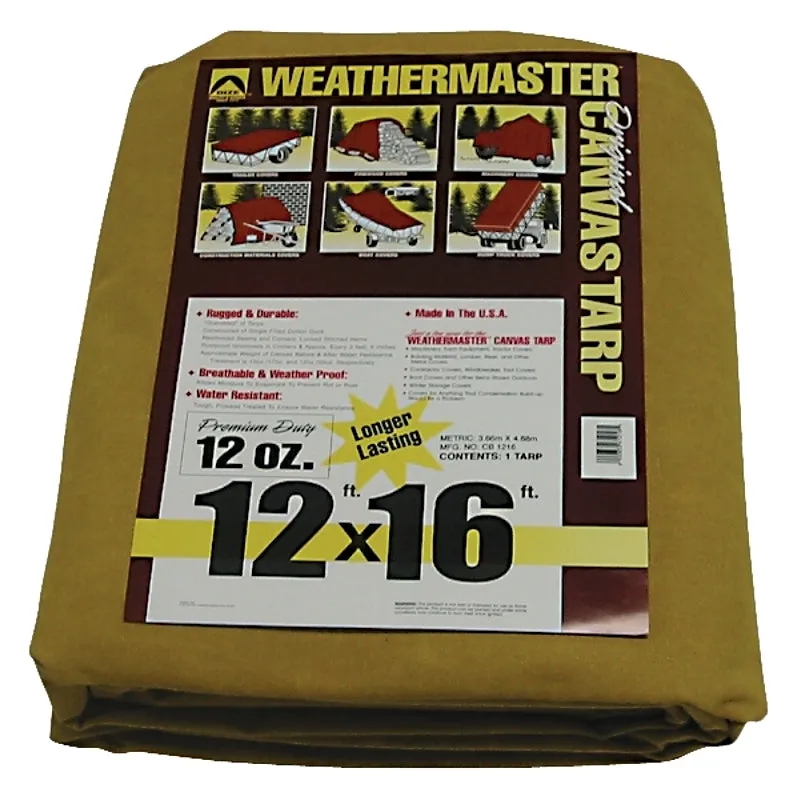 Dize Weathermaster CB1216D Tarpaulin, 16 ft L, 12 ft W, Canvas, Tan :EA: QUANTITY: 1