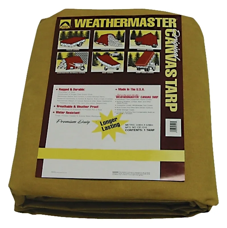 Dize Weathermaster CB1218D Tarpaulin, 18 ft L, 12 ft W, Canvas, Tan :EA: QUANTITY: 1