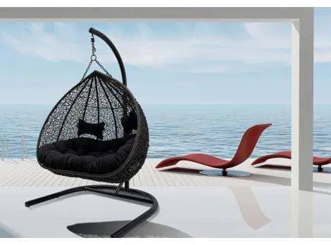 Duke Double Hanging Egg Chair in Black Stand