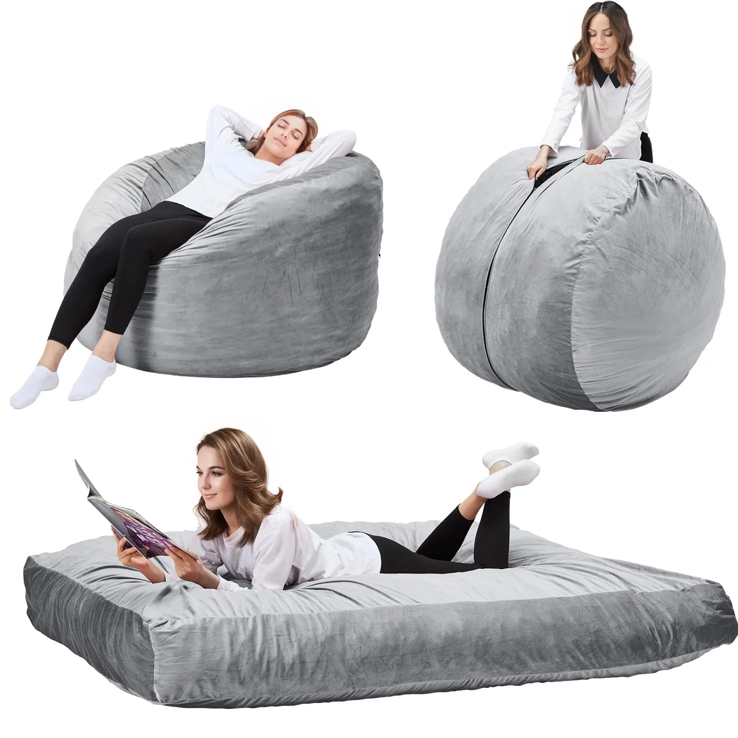 EROMMY 5ft Giant Gorilla Bean Bag Sofa Chair Bed for Adults, Grey