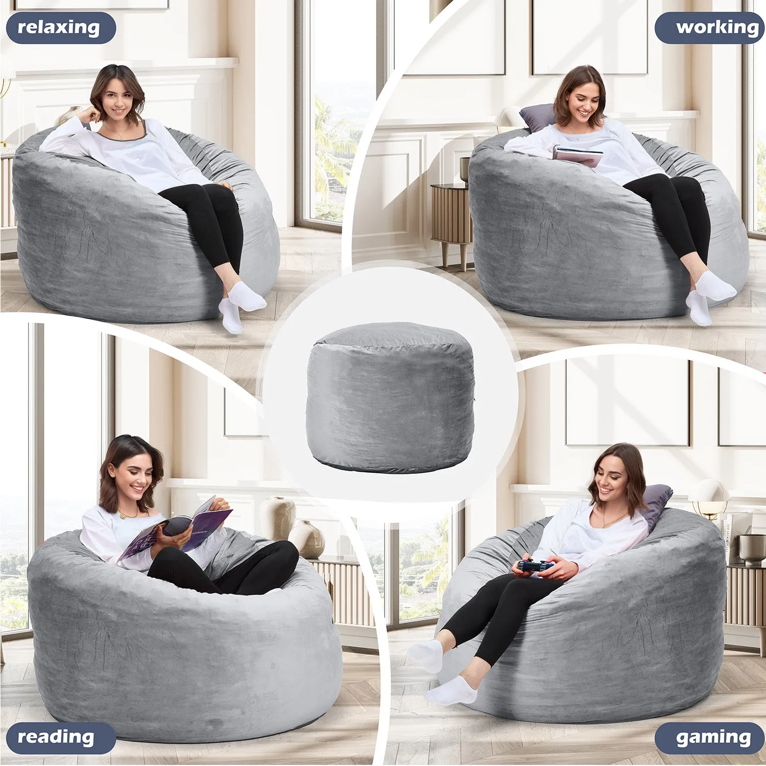 EROMMY 5ft Giant Gorilla Bean Bag Sofa Chair Bed for Adults, Grey