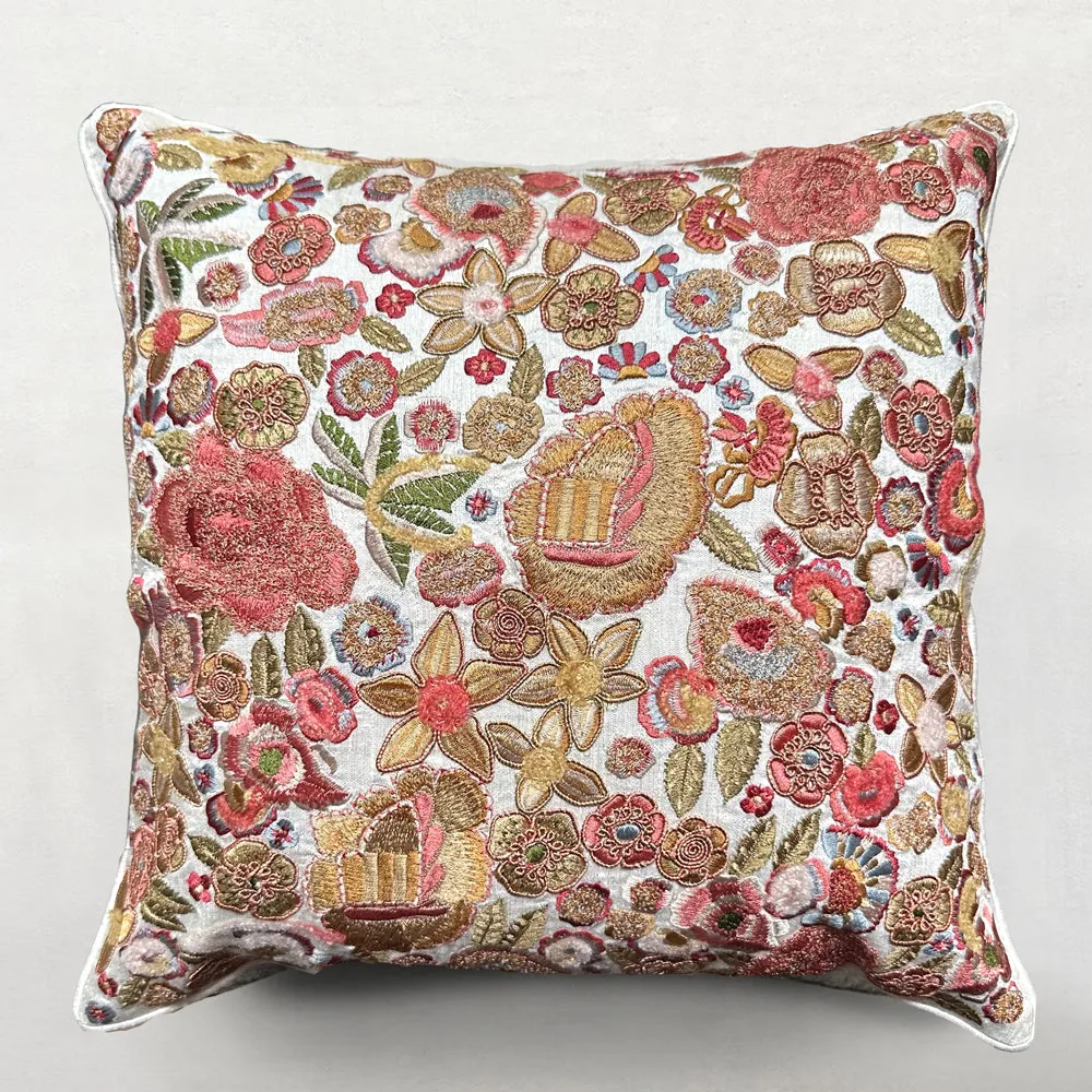 Fleur Embroidered Tassia Cushion in Ivory