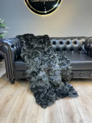 Green Real Sheepskin Fur Blanket, Luxury King Size Shaggy Handmade Natural Blanket