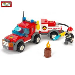 GUDI Fire Truck Blocks Children Educational Assembled Model Building Kits Blocks Toy Boy Kid Best Christmas Gift Brinquedos 9208