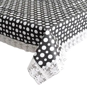 Heart Home 40"x60" Dot Design PVC Waterproof, Antislip & Wipe Clean Center Table Cover for 4 Seater (Black & White)-HS43HEARTH25564,Standard,HS43HEARTH025564