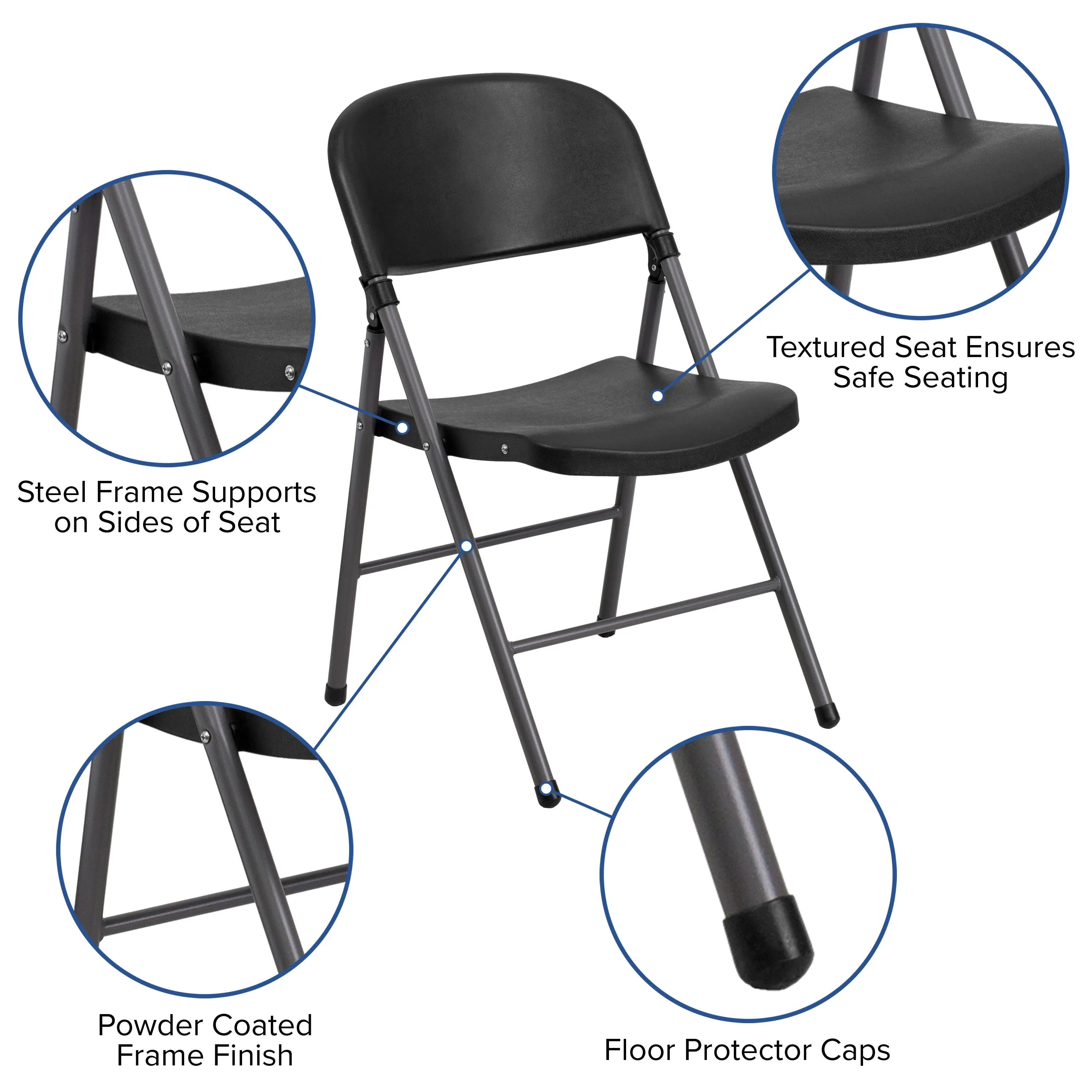 HERCULES Series 330 lb. Capacity Plastic Folding Chair with Charcoal Frame