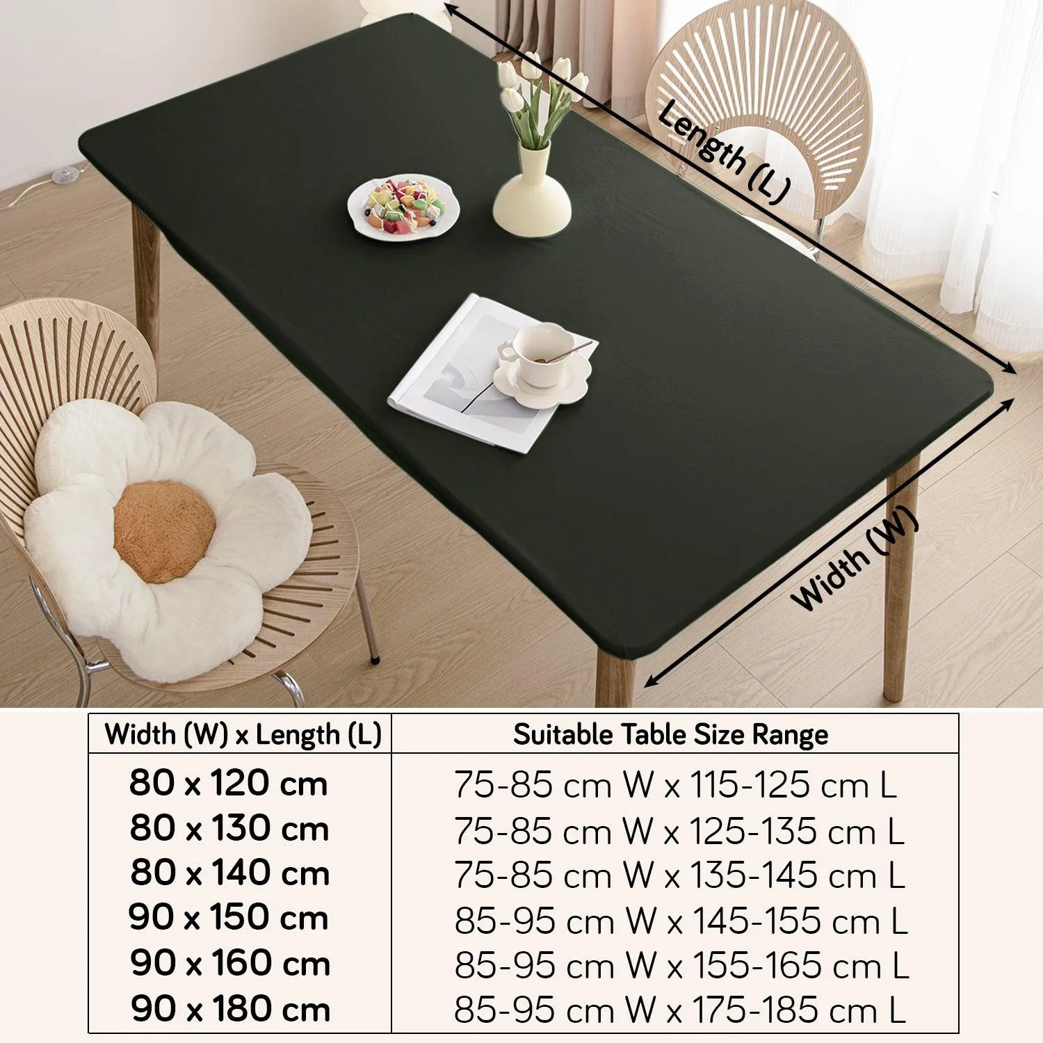 HOKIPO Waterproof Non-Slip Stretch Table Cover, Army Green