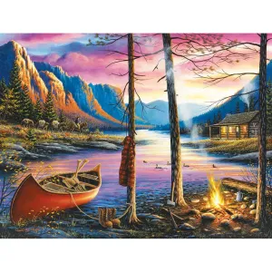 House Campfire by Lake - Full Round Diamond - 40x30cm