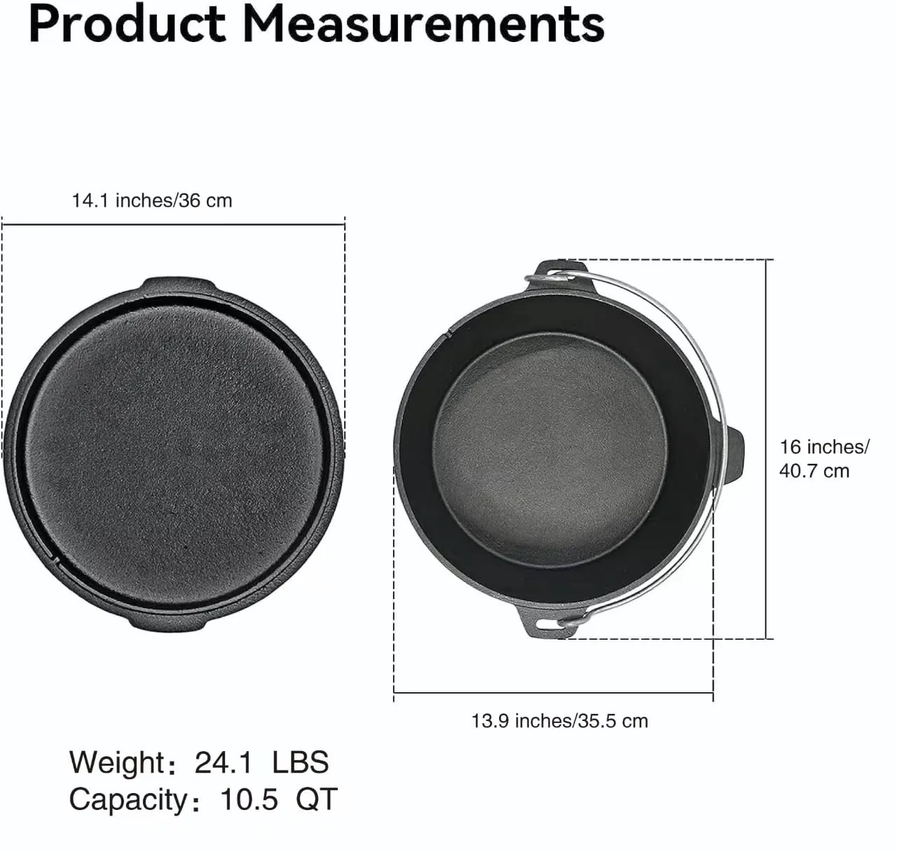 Keleday 14-Quart Cast Iron Dutch Oven with Lid, Ideal for Outdoor and Indoor Use – Pre-Seasoned Camping Cookware for Frying, Griddling, and Stewing.