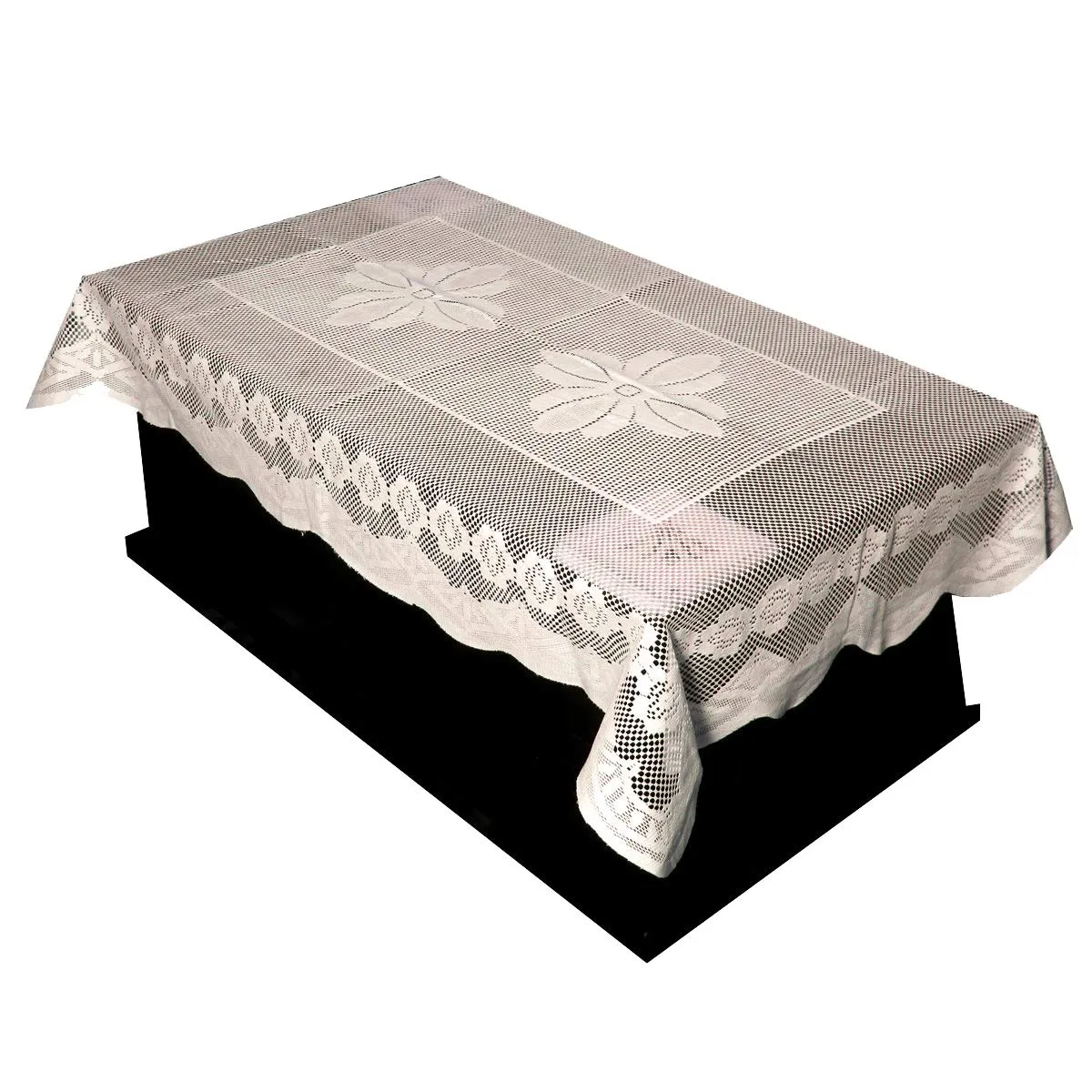 Kuber Industries Floral Design Croshia Cotton 4 Seater Centre Table Cover (Cream) CTKTC045665