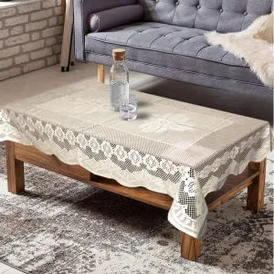 Kuber Industries Floral Design Croshia Cotton 4 Seater Centre Table Cover (Cream) CTKTC045665