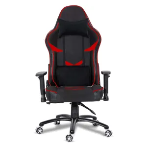 Kuber Industries Revolving Ergonomic PC Gaming Chairs with Wheels | Comes with Headrest, Lumbar Support Cushions & Footrest | Comfortable Chair for Long Sitting & Back Pain Relief | Black & Red