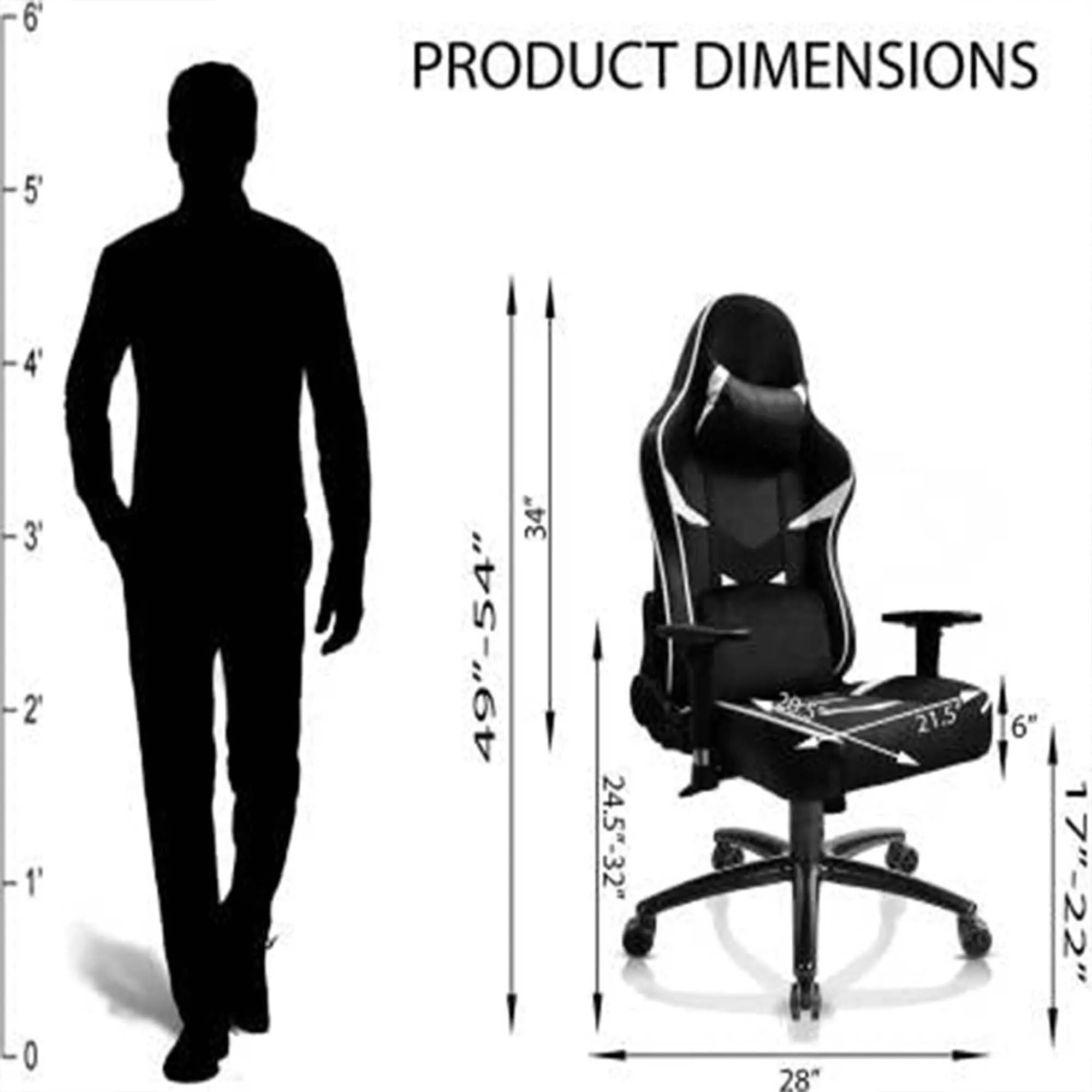 Kuber Industries Revolving Ergonomic PC Gaming Chairs with Wheels | Comes with Headrest, Lumbar Support Cushions & Footrest | Comfortable Chair for Long Sitting & Back Pain Relief | Black & Red