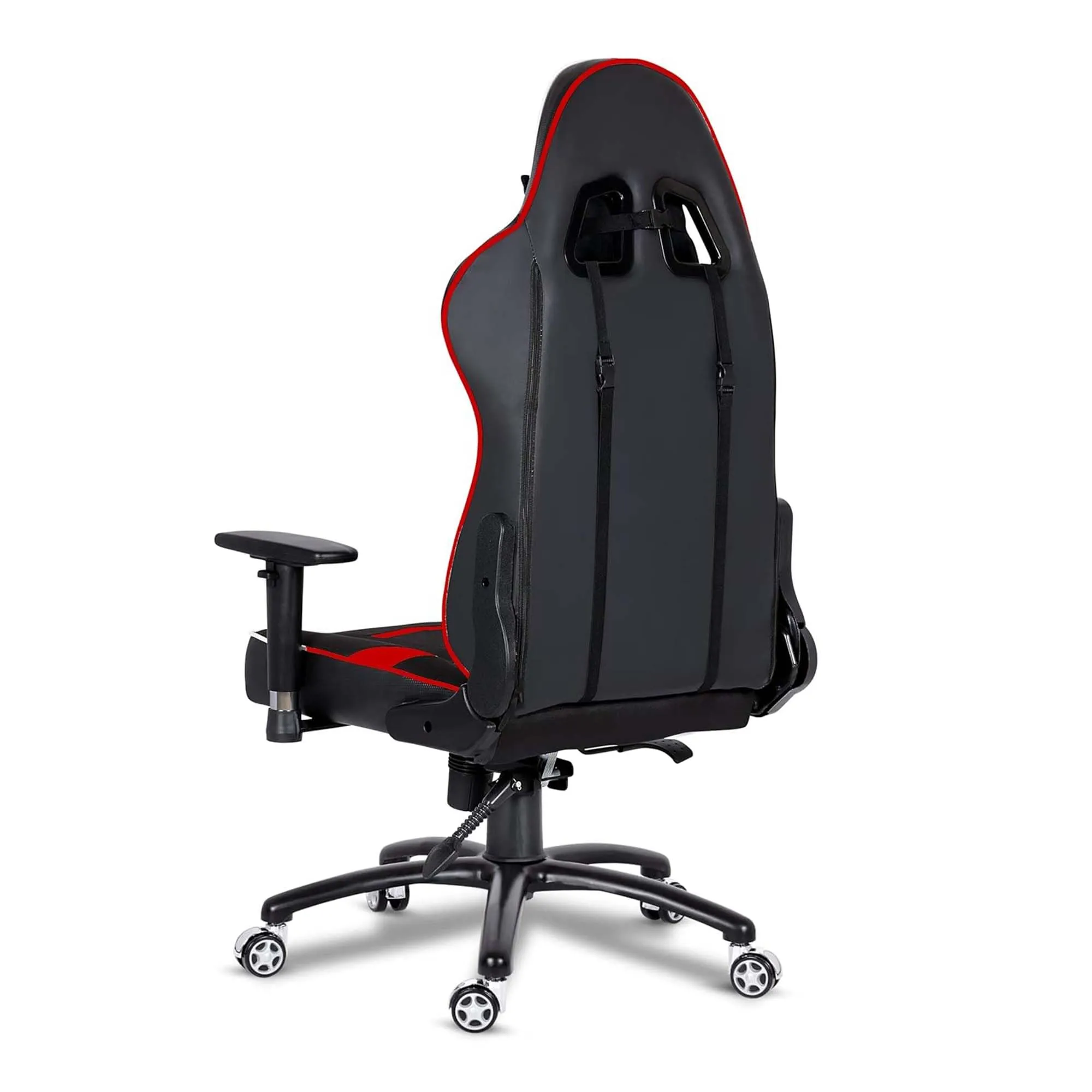 Kuber Industries Revolving Ergonomic PC Gaming Chairs with Wheels | Comes with Headrest, Lumbar Support Cushions & Footrest | Comfortable Chair for Long Sitting & Back Pain Relief | Black & Red