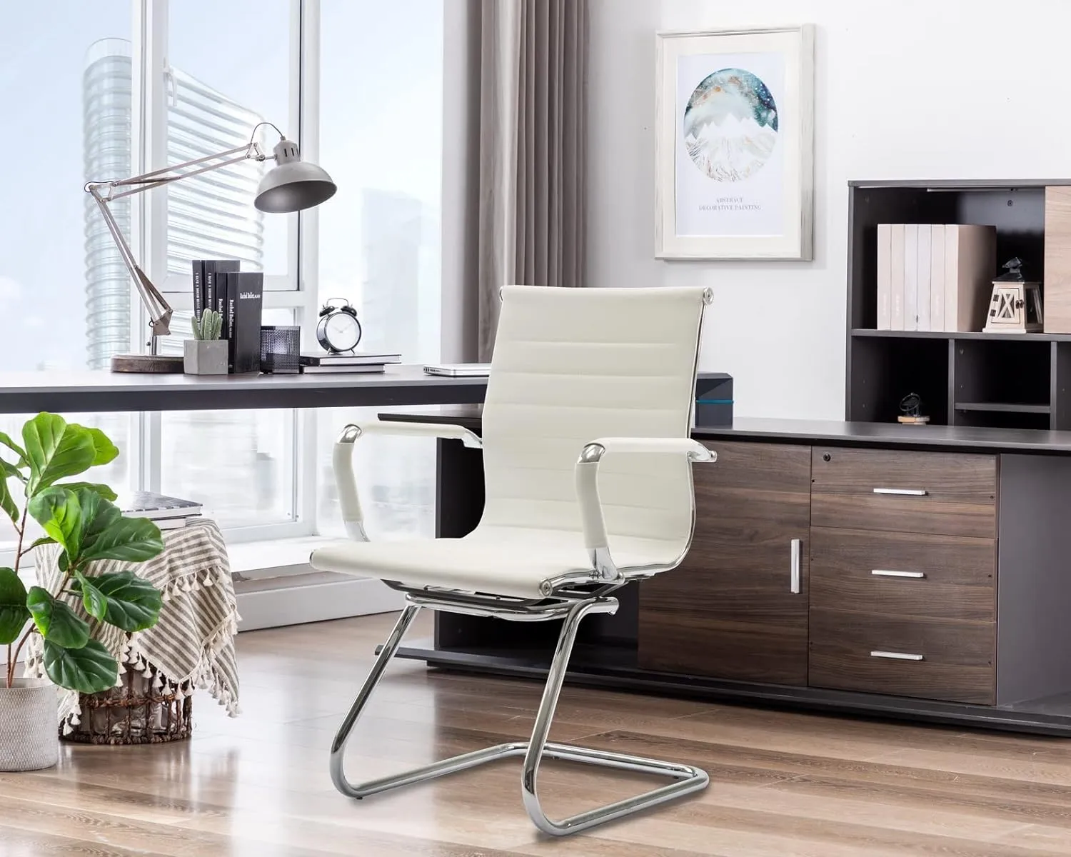 Medium Back Comfortable Pu Leather Office Chair 818D White