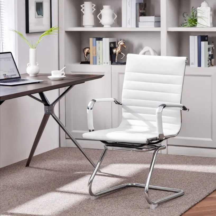 Medium Back Comfortable Pu Leather Office Chair 818D White