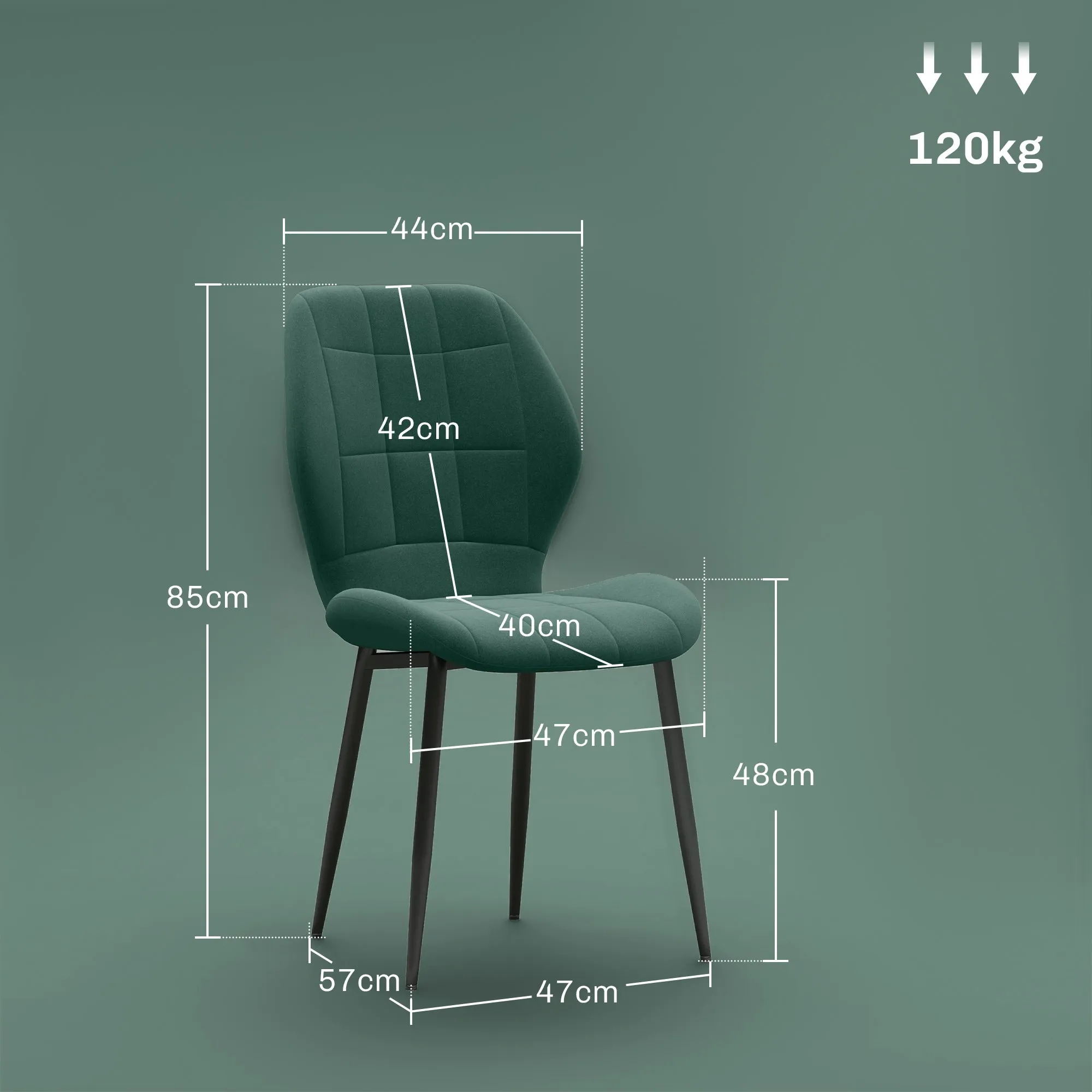 Modern Style Kitchen Chairs Set of 4 with Flannel Upholstered, Dark Green