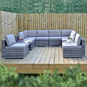 Monaco 10pc Garden Sofa Set Grey Rattan Patio Furniture