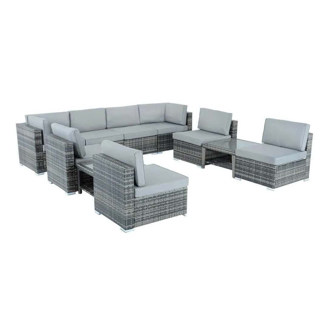 Monaco 10pc Garden Sofa Set Grey Rattan Patio Furniture