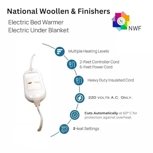 NWF Wool Electric Under Blanket Single Bed Warmer Heating Kambal Hot Blanket for Winter, 30 X 60 Inches (Mix Colors)