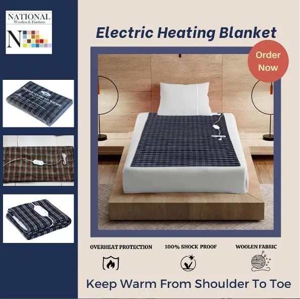 NWF Wool Electric Under Blanket Single Bed Warmer Heating Kambal Hot Blanket for Winter, 30 X 60 Inches (Mix Colors)